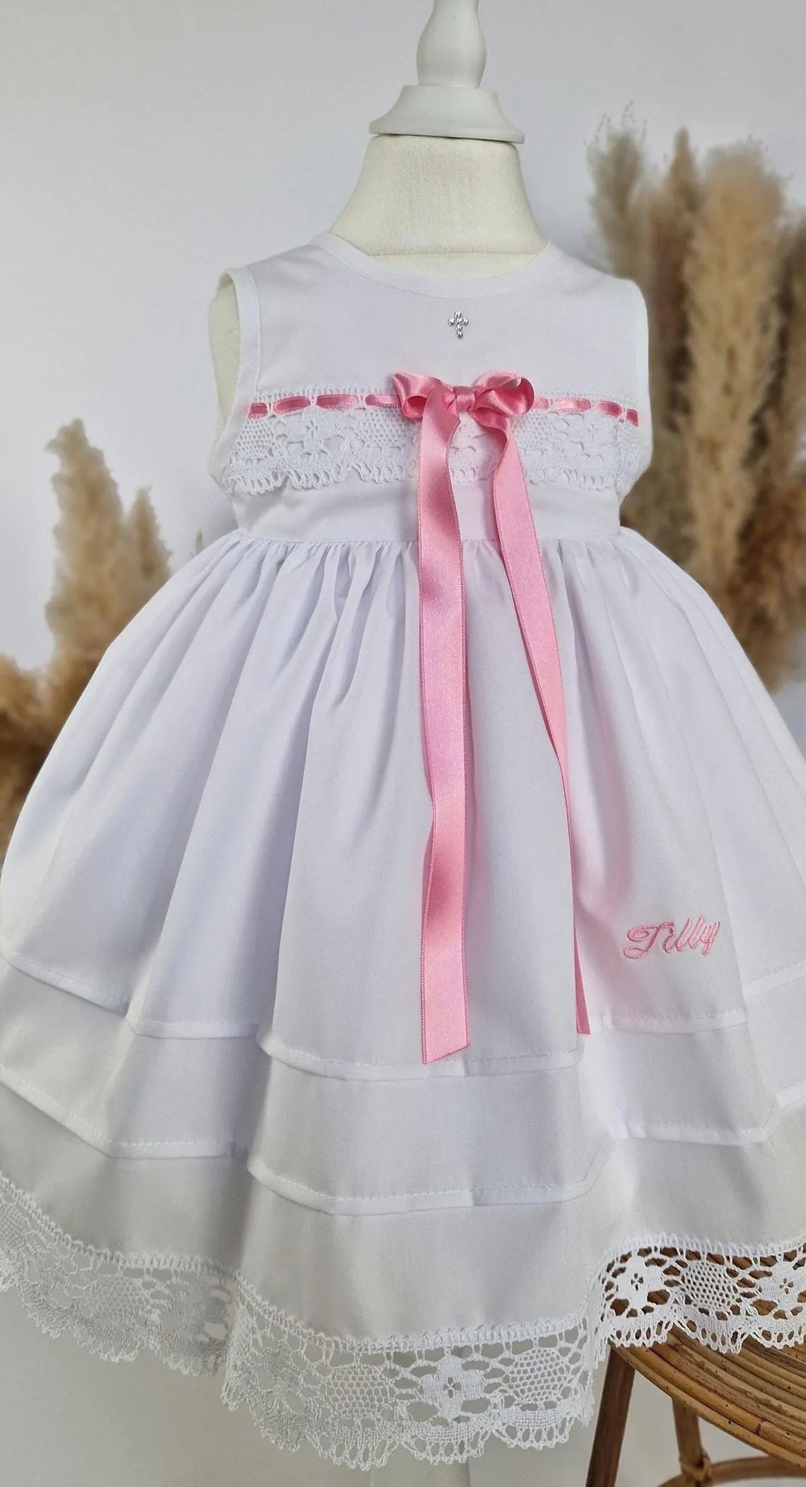 MIA Taufkleid mit Stirnband und Schuhen für Mädchen, Baumwolle, Blumenmädchenkleid
