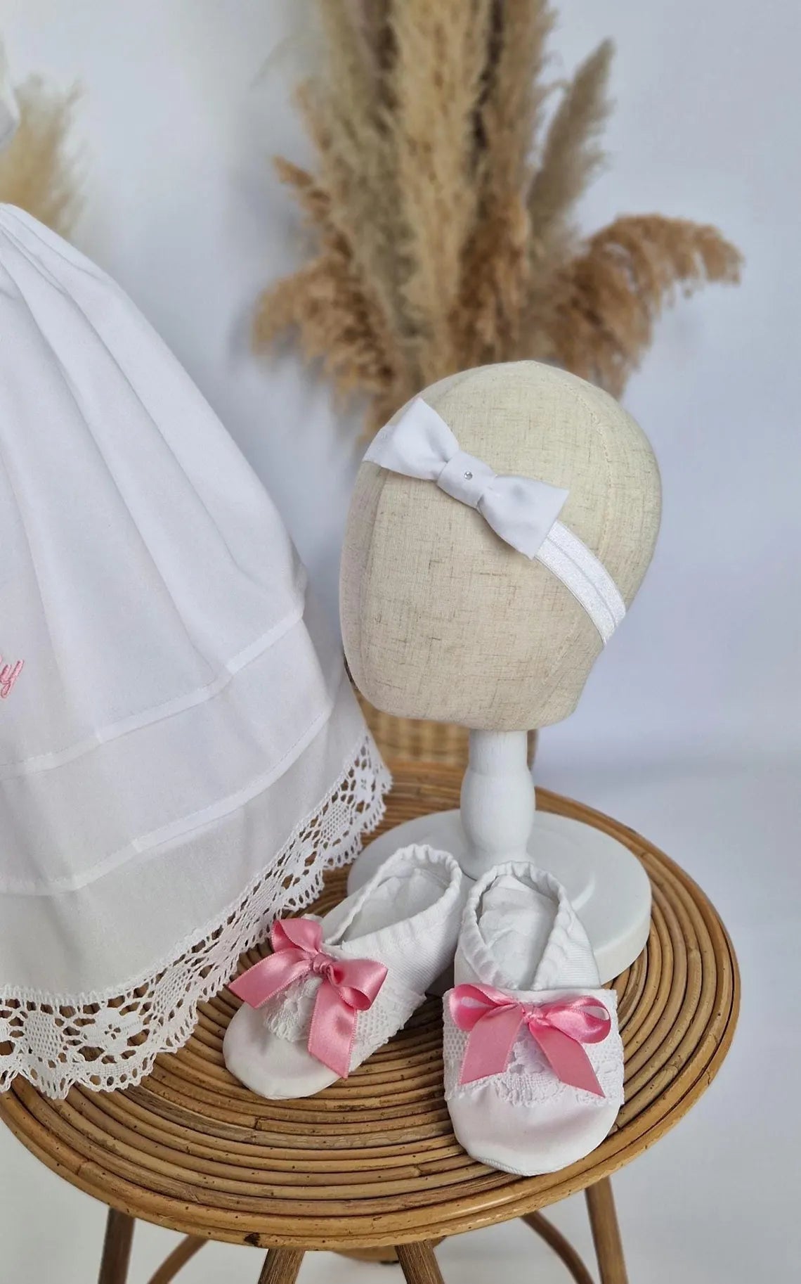 MIA Taufkleid mit Stirnband und Schuhen für Mädchen, Baumwolle, Blumenmädchenkleid