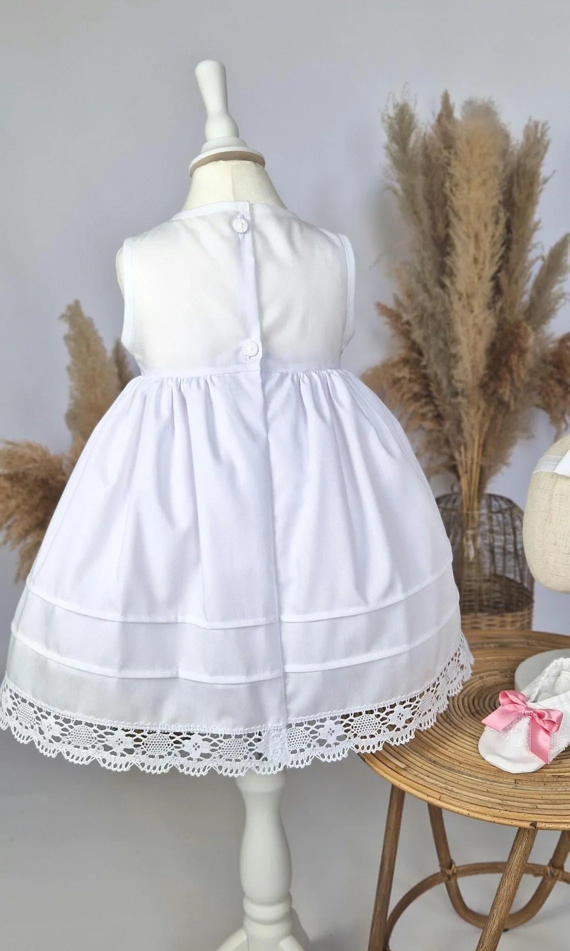 MIA Taufkleid mit Stirnband und Schuhen für Mädchen, Baumwolle, Blumenmädchenkleid