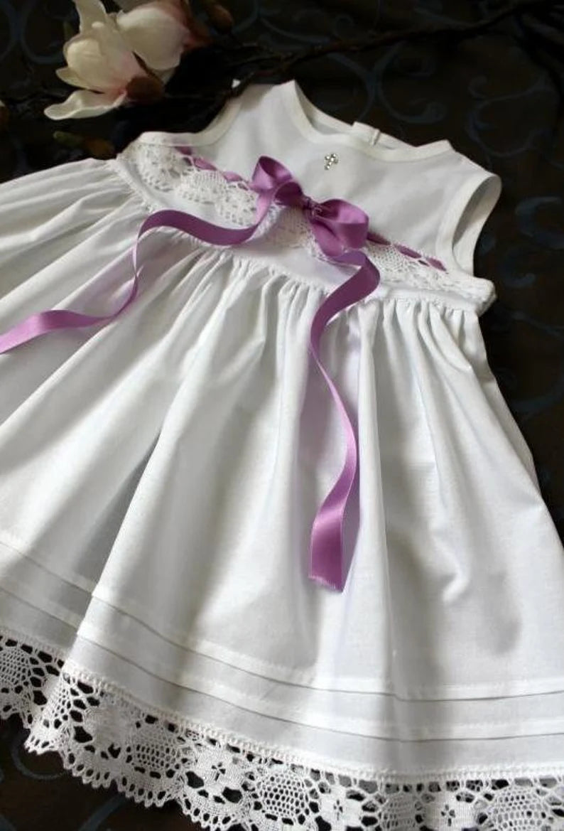 MIA Taufkleid mit Stirnband und Schuhen für Mädchen, Baumwolle, Blumenmädchenkleid