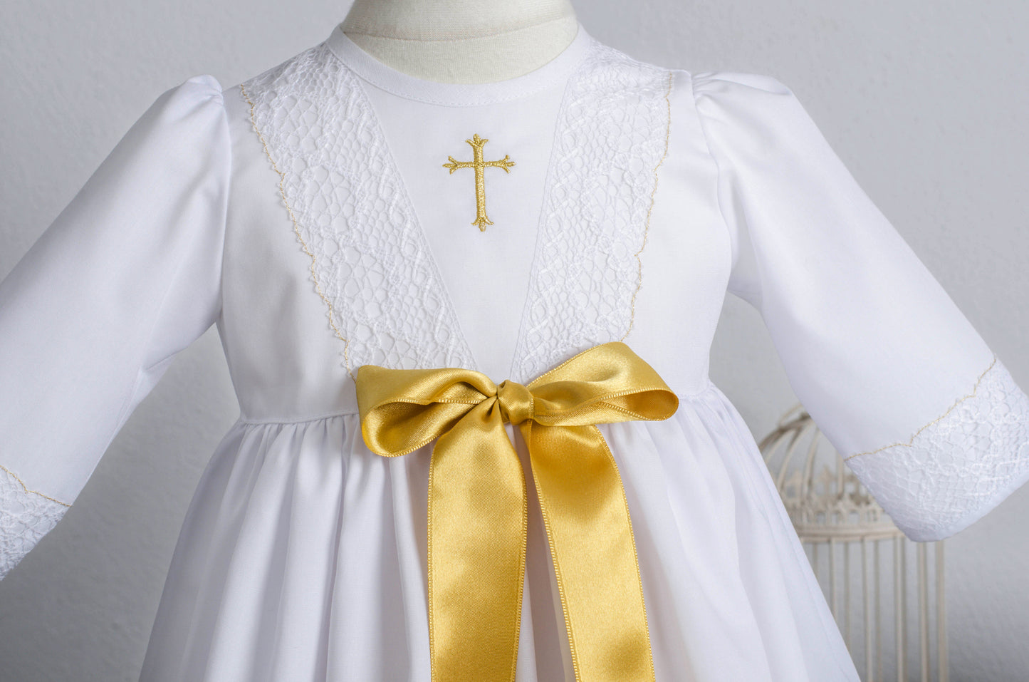 JONA Taufkleid mit Mütze, Baumwolle, Junge und Mädchen, mit Kreuz in gold oder silber
