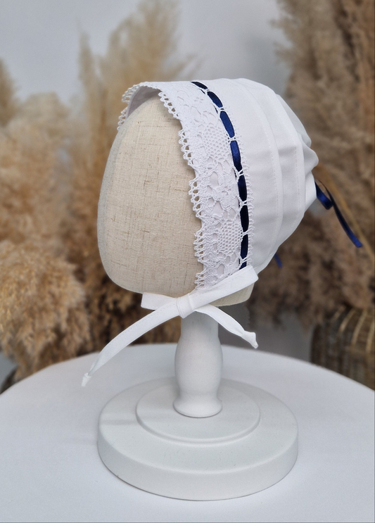 Taufmütze LEON mit Spitze für Jungen und Mädchen, Baumwolle, Taufhaube, Mütze für Taufe