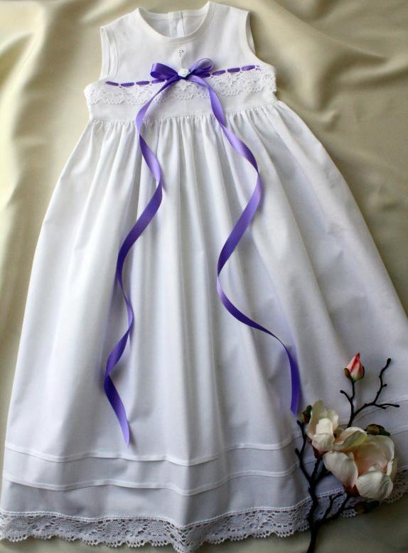 LEON Taufkleid ohne Ärmel für Baby Junge Mädchen, SWAROVSKI, Baumwolle
