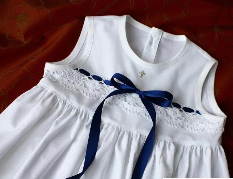LEON Taufkleid ohne Ärmel für Baby Junge Mädchen, SWAROVSKI, Baumwolle