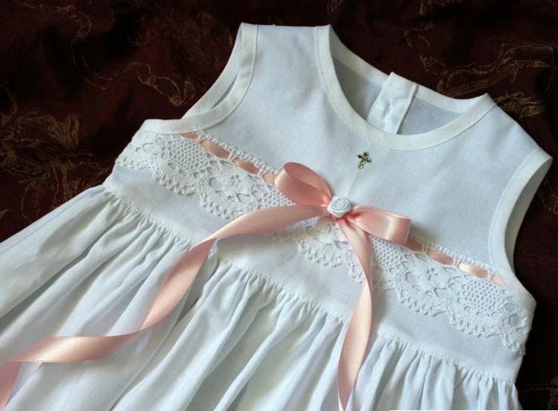LEON Taufkleid ohne Ärmel für Baby Junge Mädchen, SWAROVSKI, Baumwolle