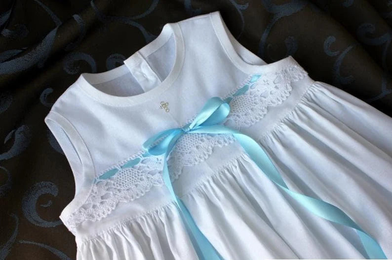 LEON Taufkleid ohne Ärmel für Baby Junge Mädchen, SWAROVSKI, Baumwolle