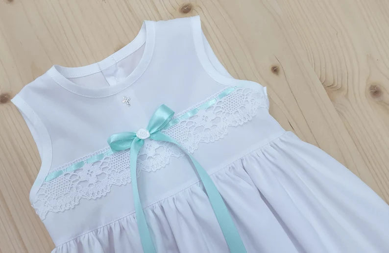 LEON Taufkleid ohne Ärmel für Baby Junge Mädchen, SWAROVSKI, Baumwolle