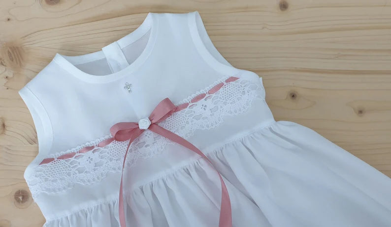 LEON Taufkleid ohne Ärmel für Baby Junge Mädchen, SWAROVSKI, Baumwolle