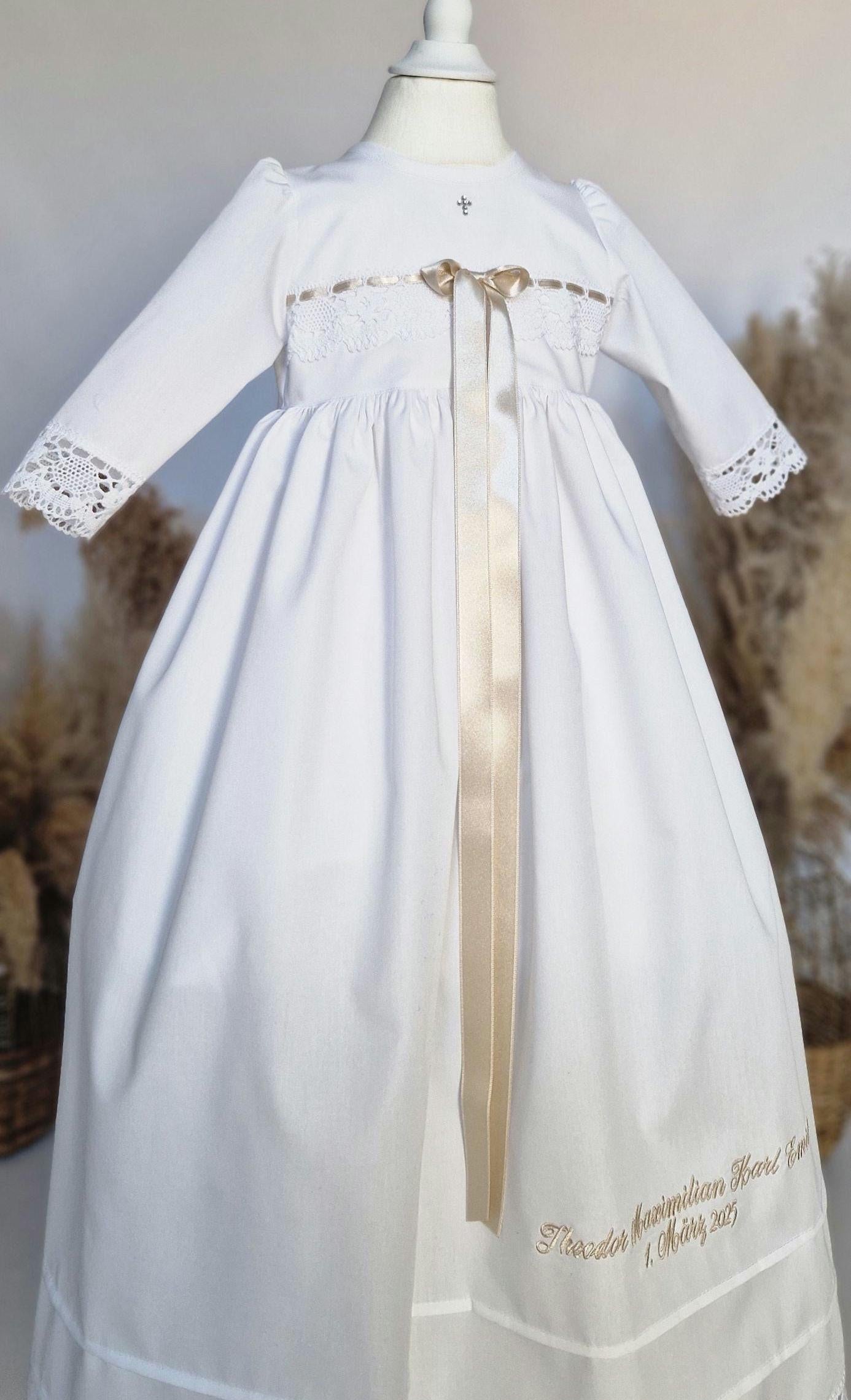 LEO Taufkleid mit langen Ärmeln für Baby Junge Mädchen, SWAROVSKI, Baumwolle