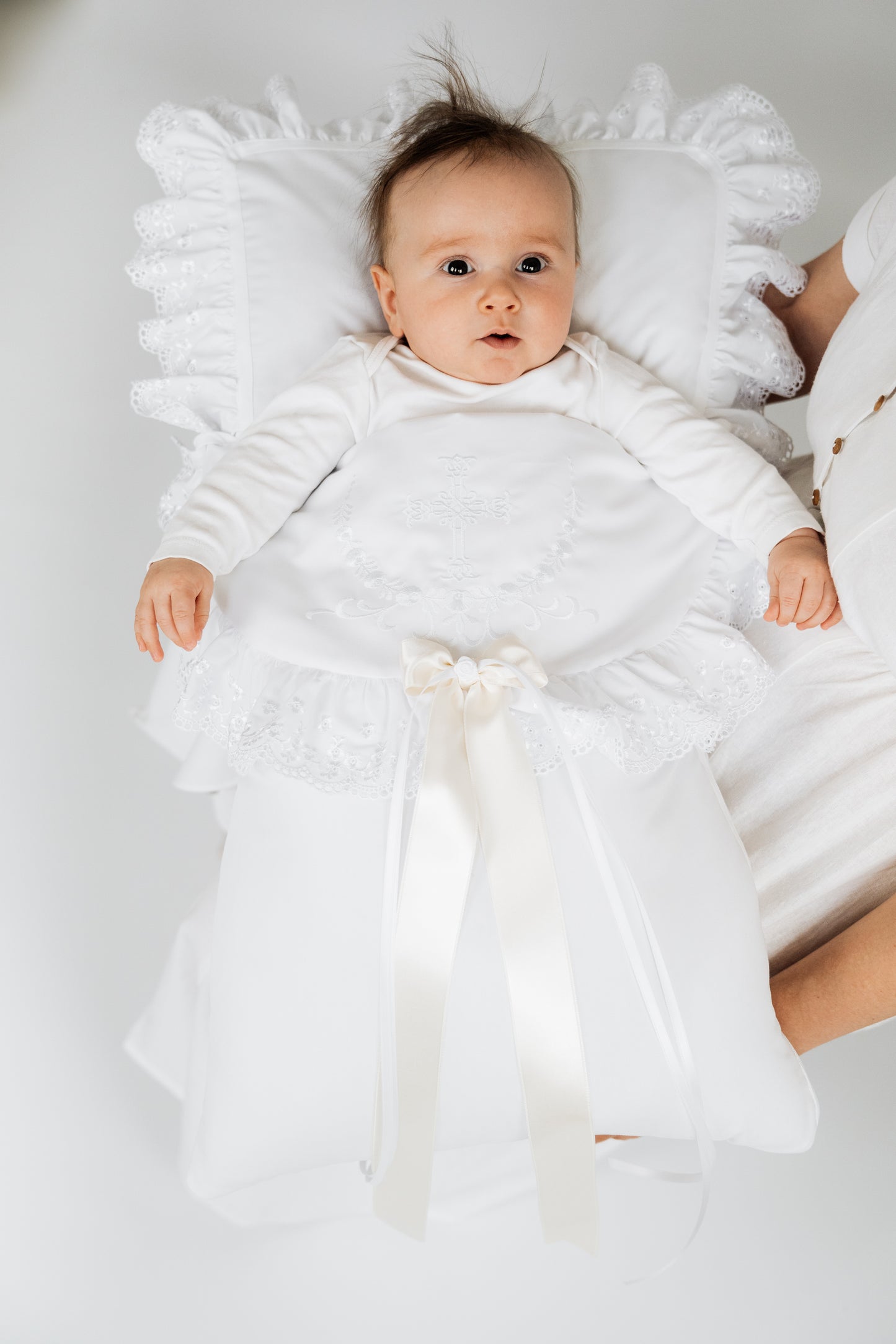 BORIS Taufkissen mit Überwurf, Steckkissen für Baby, Junge, Mädchen aus Baumwolle