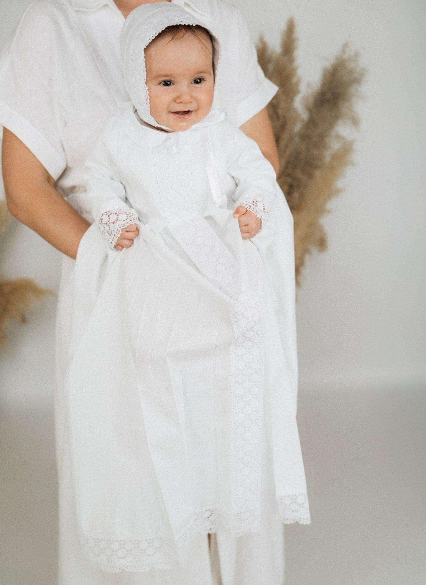 PAULA Taufkleid mit Mütze, Baumwolle, für Jungen und Mädchen im Ministrantenkleid-Design