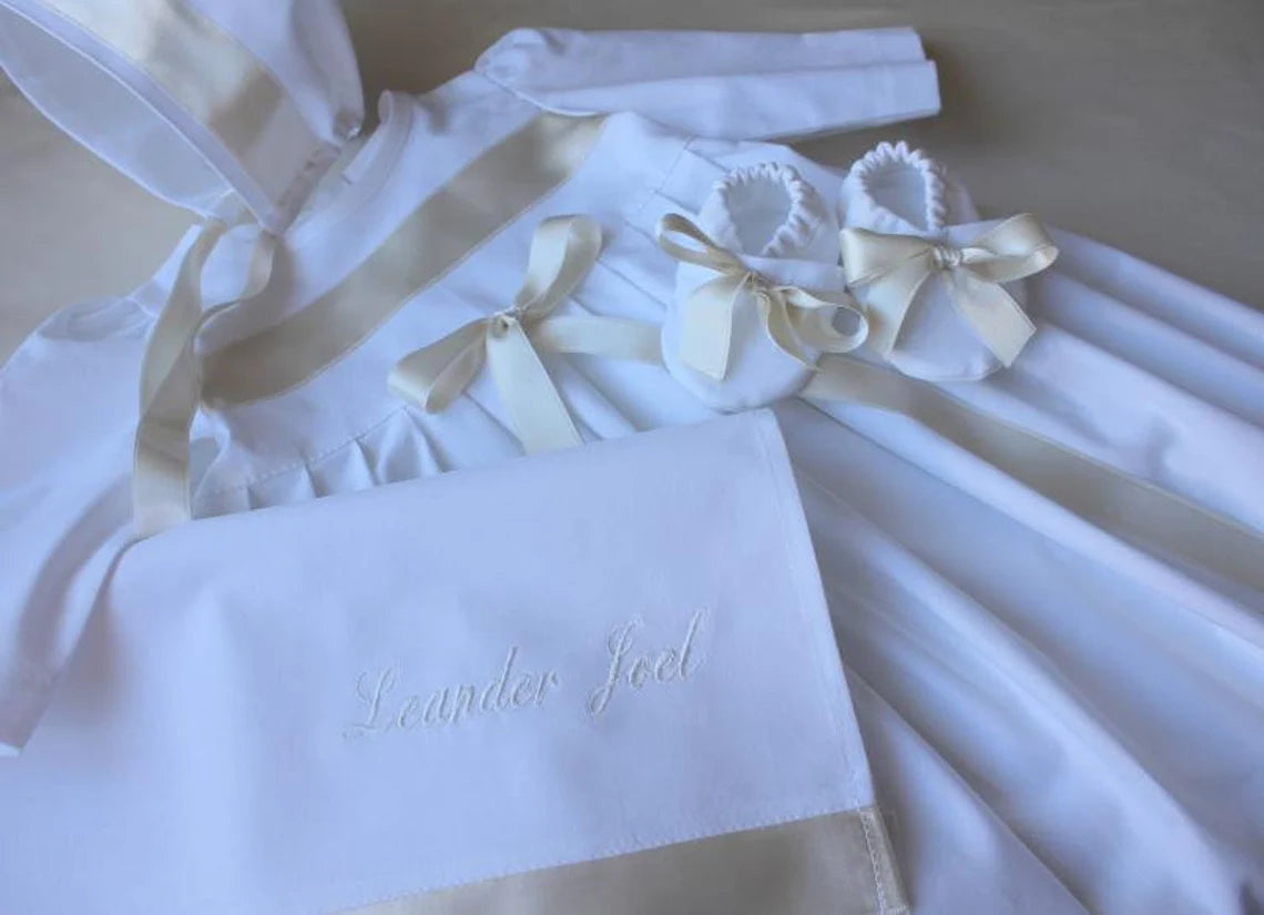 MARO Taufkleid mit langen Ärmeln für Junge und Mädchen aus Baumwolle