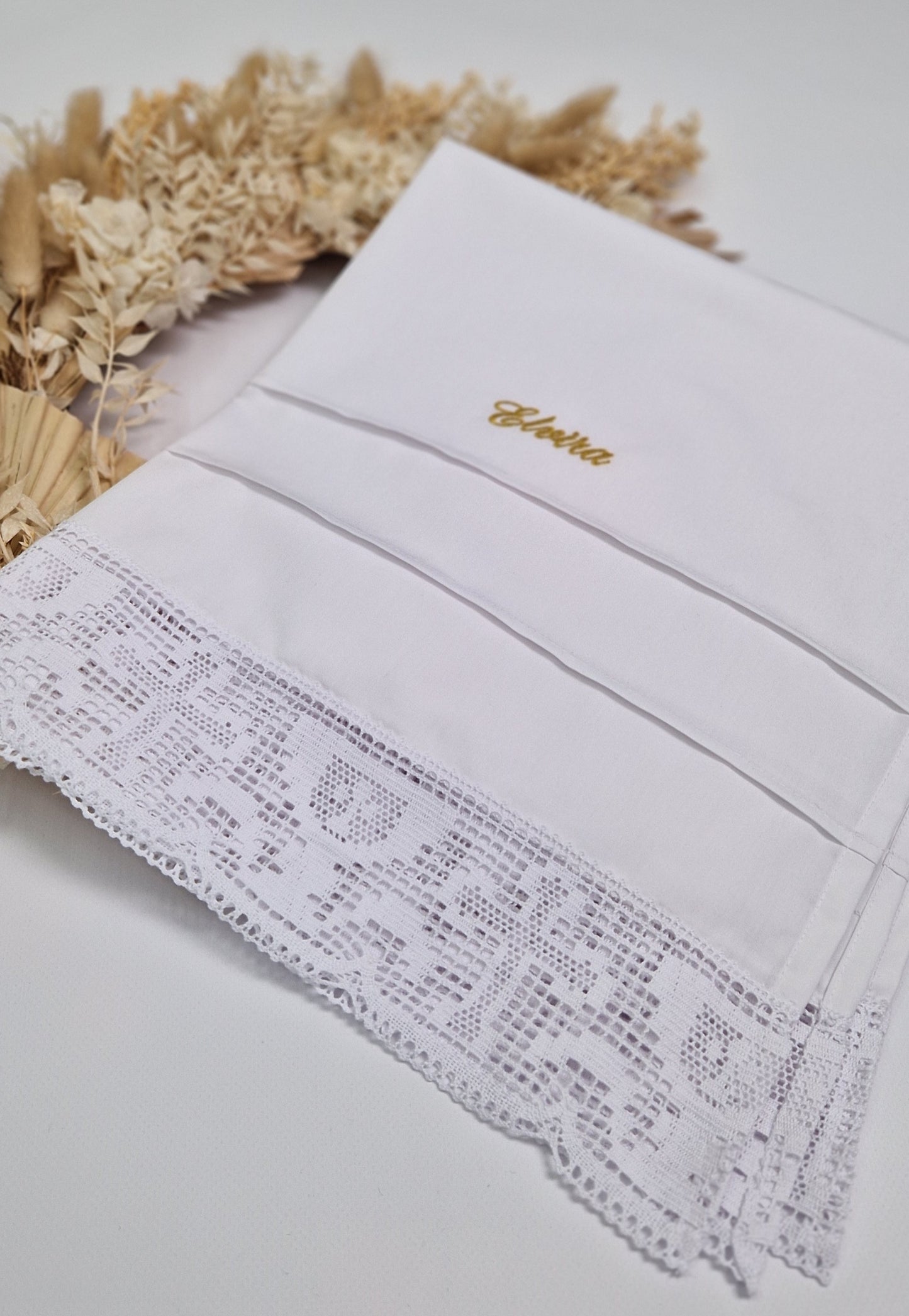 Tauftuch aus Baumwolle für orthodoxe Taufe, Spitze mit kirchlichen Motiven