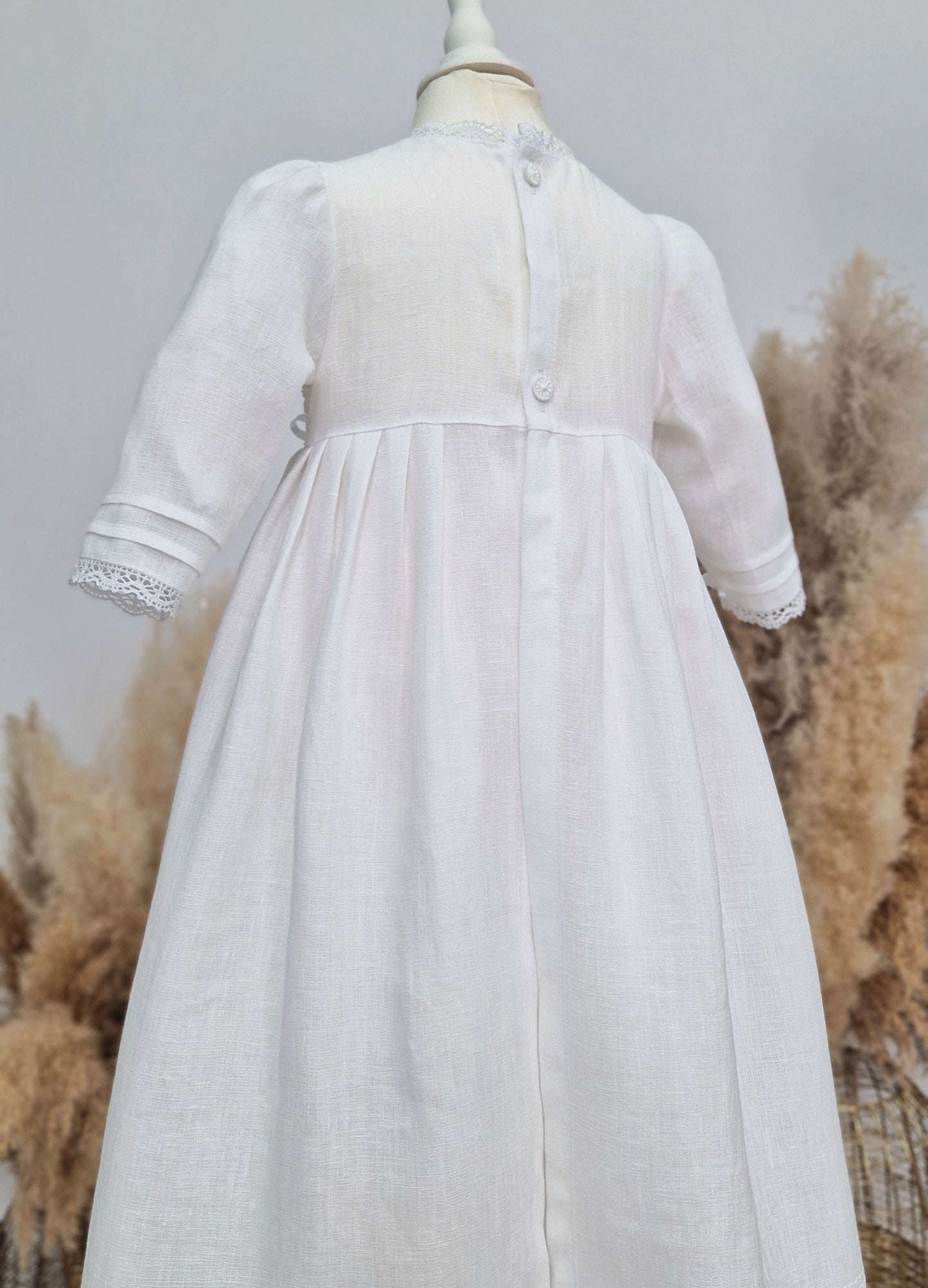 ROMA Taufkleid mit Mütze aus Leinen, für Jungen und Mädchen, Familientaufkleid