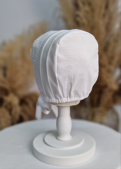 Taufmütze BRUNI mit Spitze für Jungen und Mädchen, Baumwolle, Taufhaube, Mütze für Taufe