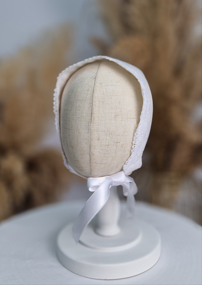 Taufmütze BRUNI mit Spitze für Jungen und Mädchen, Baumwolle, Taufhaube, Mütze für Taufe