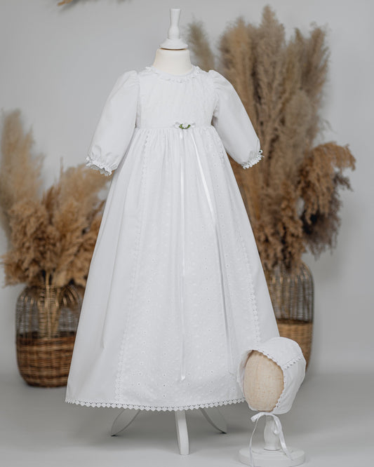 ELINA Taufkleid mit Mütze für Mädchen und Jungs, Baumwollbatist, vintage