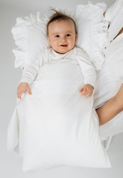SEBASTIAN Taufkissen, Steckkissen Baby, Junge,  Mädchen aus Baumwolle, Kinderwagenkissen