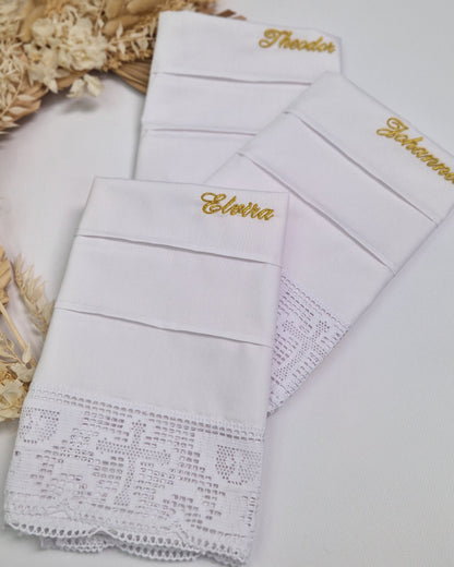 Tauftuch aus Baumwolle für orthodoxe Taufe, Spitze mit kirchlichen Motiven