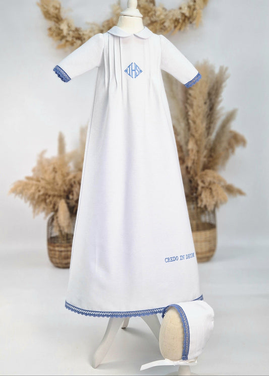 PAÓLO Taufkleid mit Mütze aus Baumwolle für Jungen und Mädchen, mit IHS Schrift