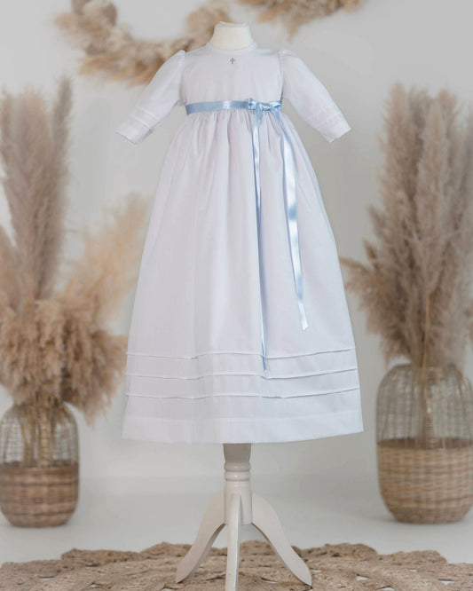 Handgefertigtes Taufkleid aus Baumwolle mit Swarovski Kreuz